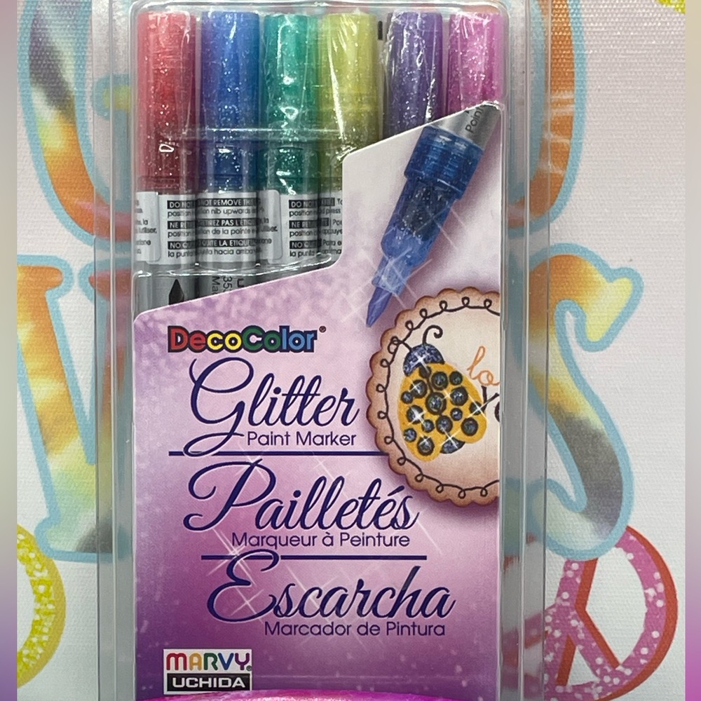 DecoColor GLITTER, 6ct. Alcohol Based Paint Marker/Pens w/FINE Tip